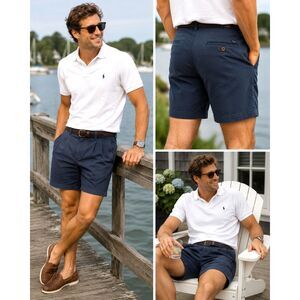 Polo Ralph Lauren Men's Navy Cotton Chino Shorts Pleated Size 35